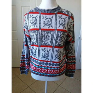 Vintage 80’s 90’s Hot Cashews Rose Gray Knit Sweater Size Small